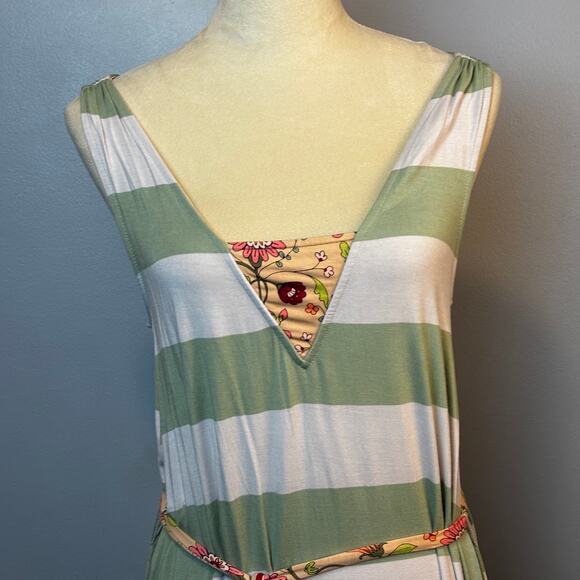 Matilda Jane Maxi Dress Seaside Afternoon Floral Striped Belt Medium Green/White - Picture 5 of 9